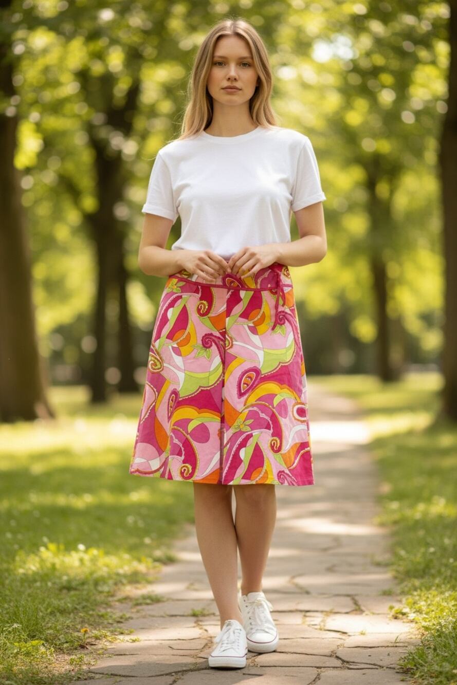 VINTAGE Skirt Size 6 Pink Psychedelic Print Knee Length NYC Design Co